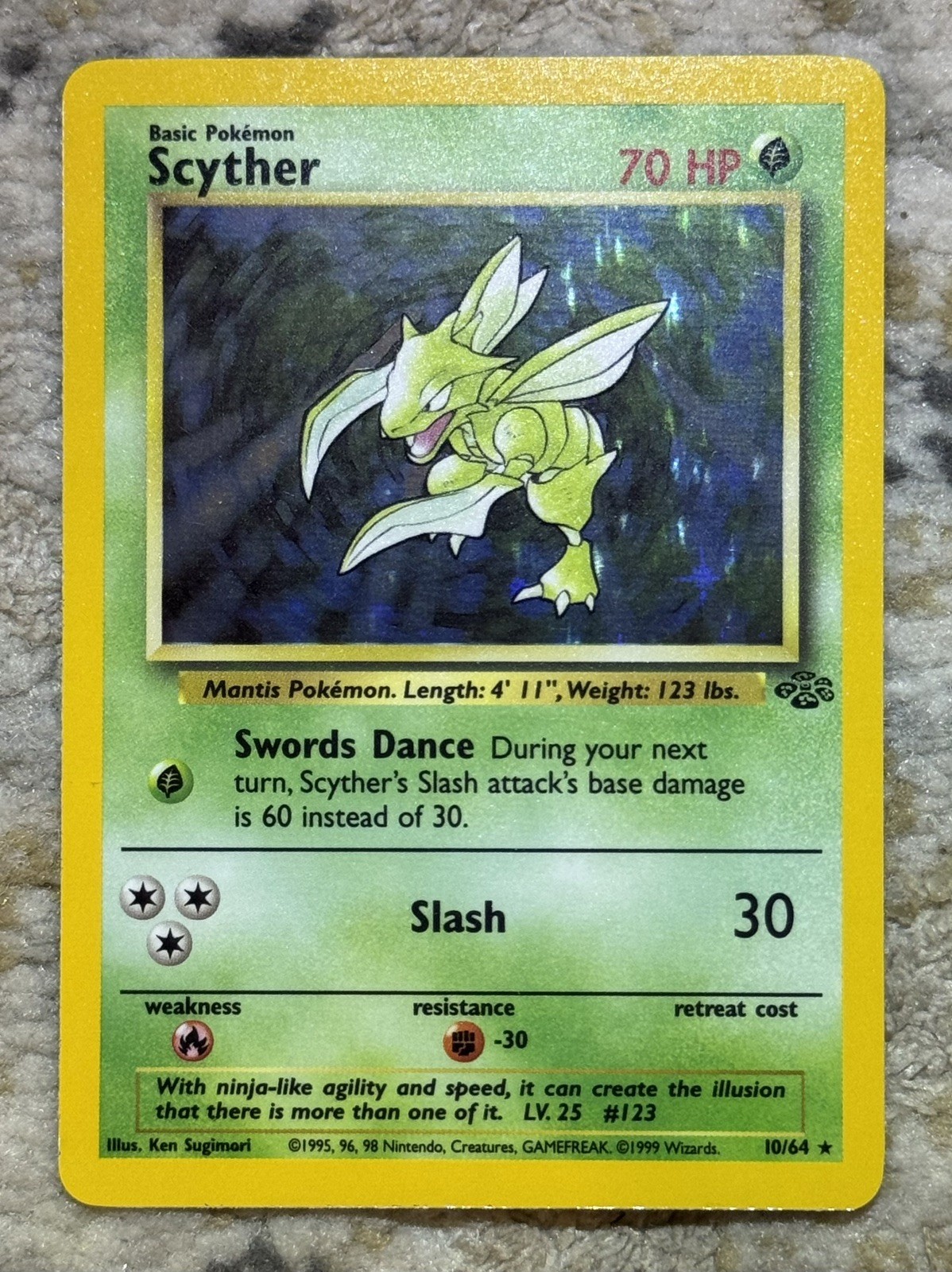 Pokémon TCG Scyther Jungle 10/64 Unlimited Holo Rare NM