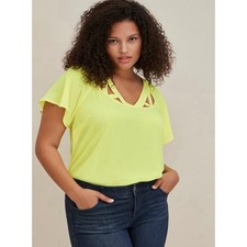 Blusa Tónica Limón Frontal Jaula Georgette Torrid Moderna Vibrante Talla Grande 0X Nueva con Etiquetas