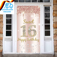 SüßEr 16. Geburtstag MäDchen Deko, Sweet 16 Happy Birthday RoséGold Door Banner,