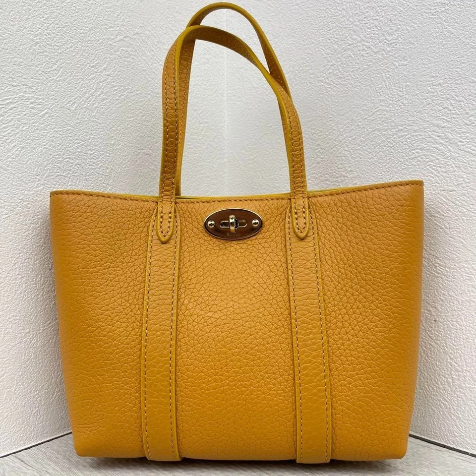 MULBERRY Bayswater Mini Bolso de Mano 2 Vías Bolso de Hombro Cuero Amarillo Auténtico Foto 2 de 4