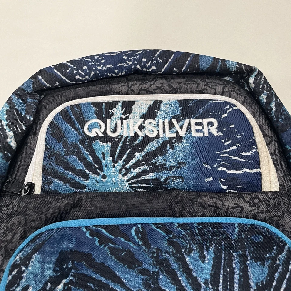 Quicksilver Backpack Unisex School Travel Bag Blue Black Embroidered Pockets - Image 2 of 4