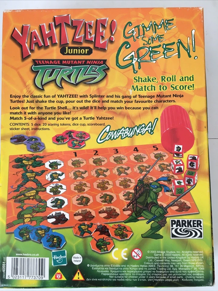 Teenage Mutant Ninja Turtles Yahtzee Jr Junior Game Hasbro MB Games - Image 2 of 4