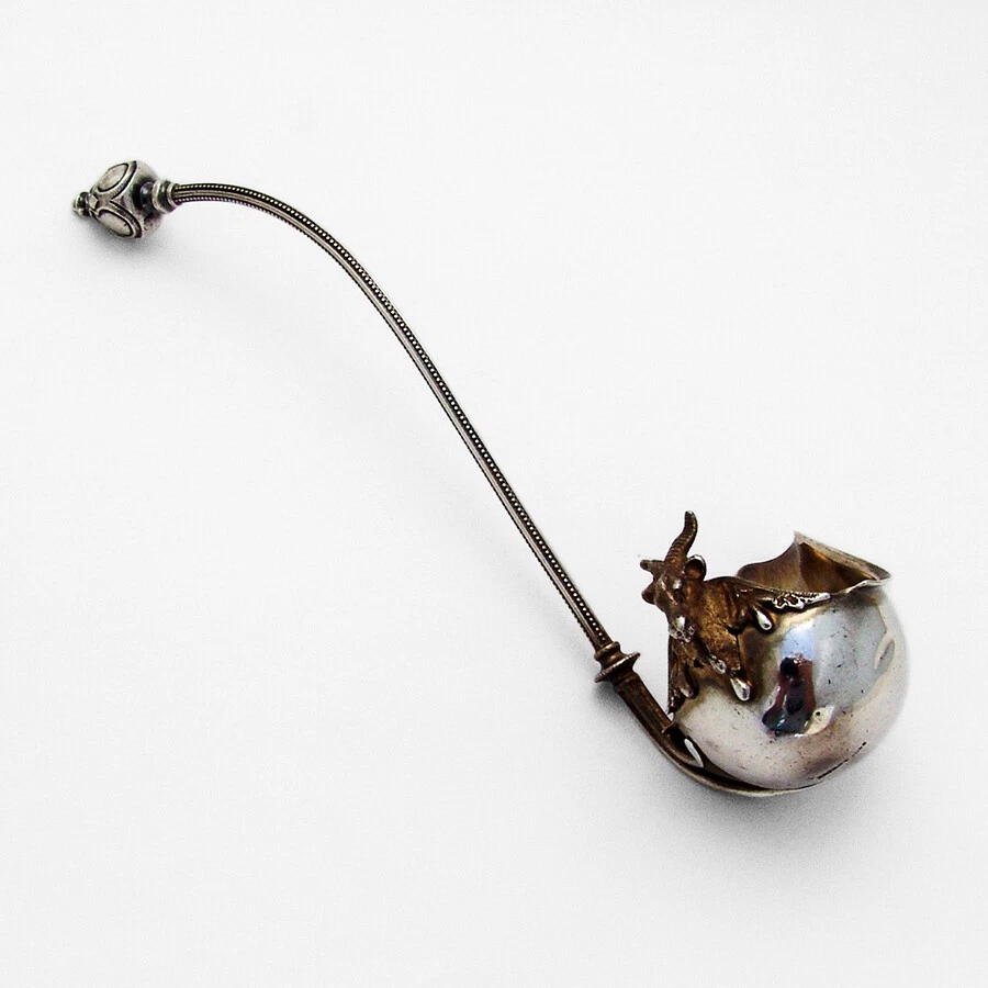 Rams Head Sauce Ladle Dome Finial George Sharp Sterling Silver 1866