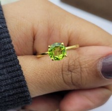 Natural Green Peridot Welo Fire 14K Yellow Gold Ring August Birthstone Rings