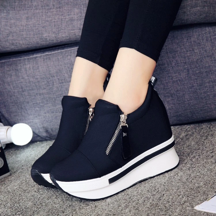 New Women Platform Hidden Wedge Shoes Casual Flat Sneakers High Top Ankle Boots