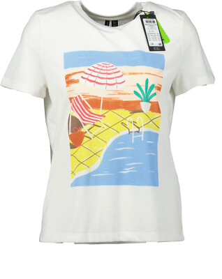 NEU! VERO MODA Damen T-Shirt off-white mit Print Gr. L