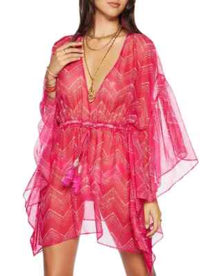 $255 Ramy Brook Anora Chevron Caftan Swimsuit Cover Up M L yjn0623