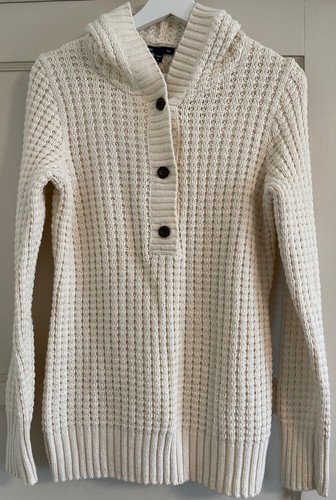 GAP, YOUTH SIZE M, IVORY CABLE KNIT HENLEY HOODIE SWEATER, COTTON BLEND, NWOT - Picture 5 of 12