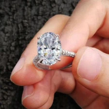 3.14Ct Oval Cut Diamond Simulated Engagement Wedding Ring 14K White Gold Size 6