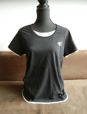 Okay - Shirt mit Applikationen und Blumenstickerei - schwarz / weiß - Gr. M