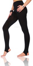 Women's Plain Black Stretchy Stirrup Style Footless Leggings Pants 