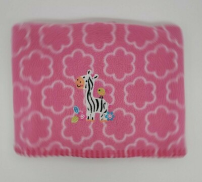 Nojo Little Bedding Baby Blanket Pink Flowers Zebra Sewn Trim Girl