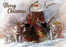 Woodland Santa in Brown Coat with Polar Bears Box of 14 Christmas Cards