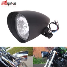 Black Bullet Billet Visor Tri Bar 5.75" Headlight For Harley Dyna Softail Bobber