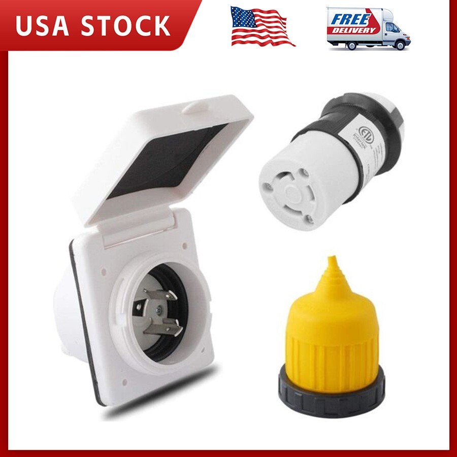 RV 30 Amp 125V Power Inlet Plug Female Twist Locking Connector