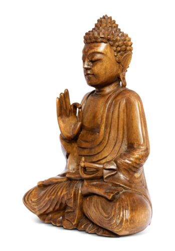 Statua Buddha meditante in legno intagliata a mano 8" scultura statuetta arredamento casa arte - Foto 2 di 6