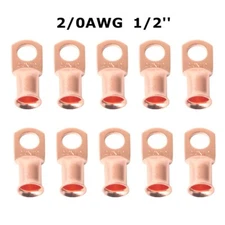 10x Copper 2/0 Ga AWG 1/2" Lug Ring Crimp Solder Terminals Power Or Ground Wire
