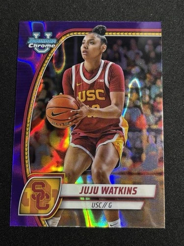 Topps 2024-25 Bowman U Chrome JuJu Watkins USC Purple Lava Refractor RC #37