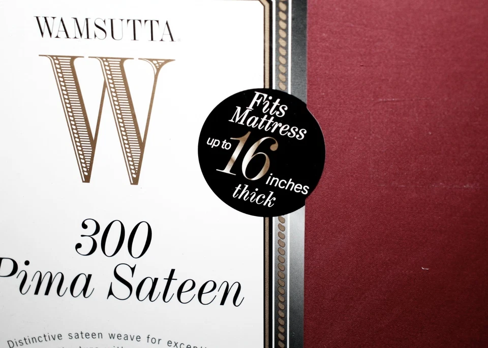 Sábana bajera WAMSUTTA Queen 300 Pima satén 300 TC rojo borgoña 137577 Foto 3 de 4