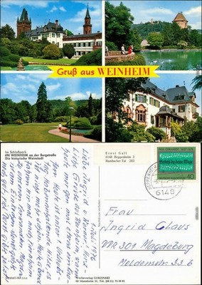 Postcard Weinheim (Mountain Road) Castle Park 1976