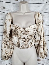 Champagne Floral Corset Bustier Top XL Womens Romantic Renaissance Sleeves