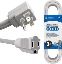 Heavy Duty Appliance Extension Cord, 14 AWG, 3-Prong Grounded 3 Ft, Gray,Grey