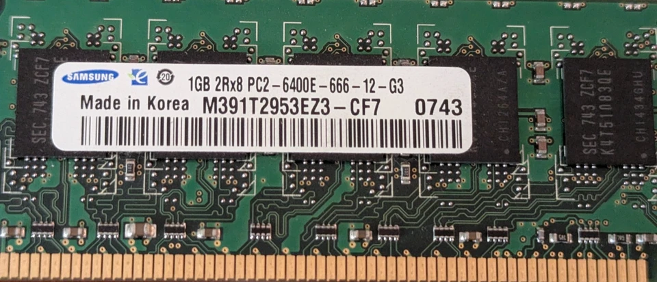 Samsung 2GB (2×1GB) PC2-6400E DDR2-800 ECC Registered RAM – M391T2953EZ3-CF7 - Image 2 of 2