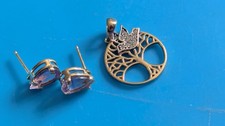 14k & 8k Gold purple earrings and diamond pendant