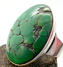 Vintage SOUTHWESTERN GREEN WEBBED TURQUOISE RING sterling silver size 8.75