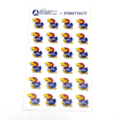 University of Kansas Jayhawk Vintage Stickette Mini Decal Sheet KU Unused