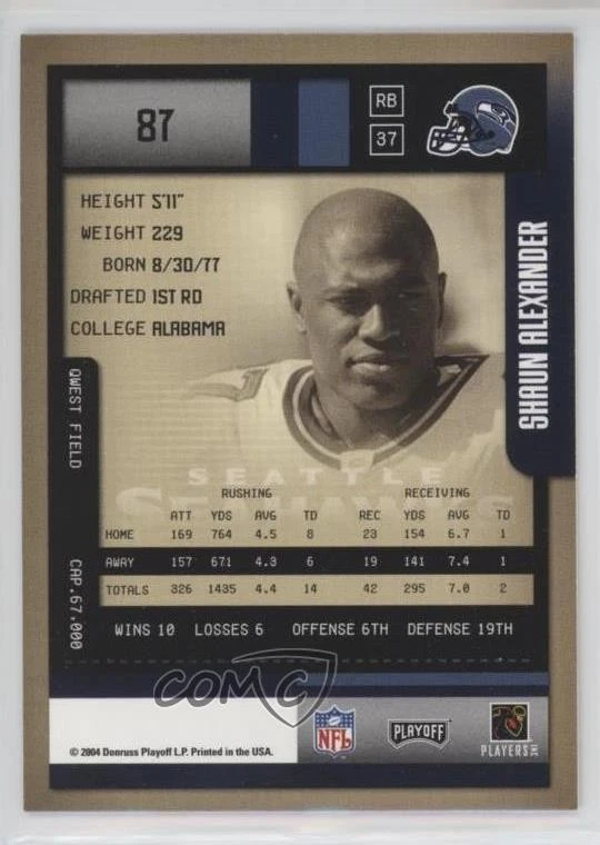 2004 Playoff Contenders Shaun Alexander #87 - Image 2 of 2