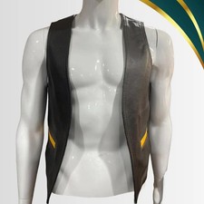 Men Real Leather Bartender Vest Cowhide Bar Waistcoat Open Front Vintage Style