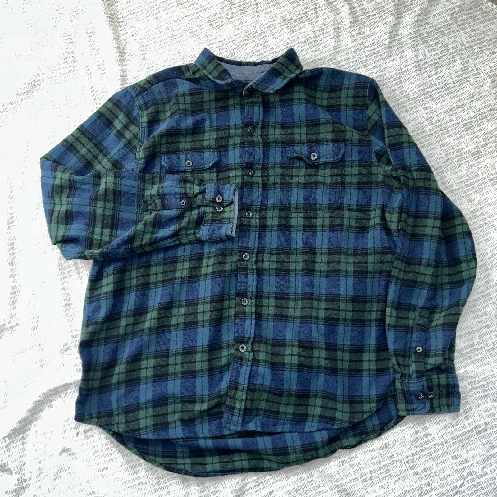 Woolrich Men's Flannel Shirt Blue Green Plaid Long Sleeve Button-Up XXL Cotton