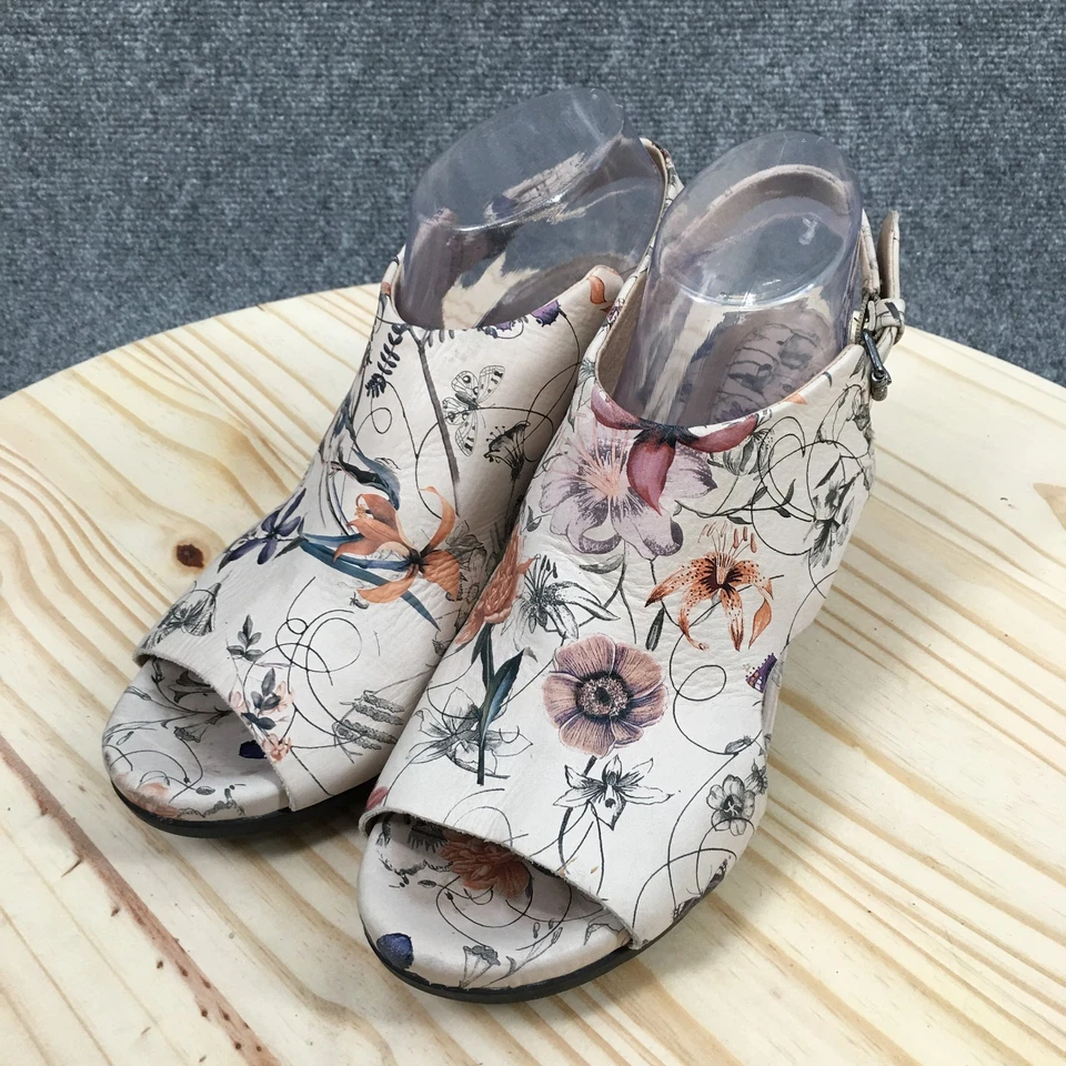 Sandalias Bussola Mujer 40 Laura Punta Abierta Cordones Floral Blanco Tacones Bloque Foto 3 de 4