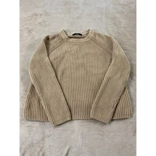 Quince Fisherman Knit Sweater Womens size Medium Tan Organic Cotton EUC