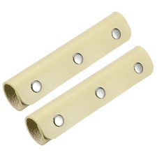 2 Pcs Leather Luggage Handle Wraps Fine Texture Silver Buckle, Beige