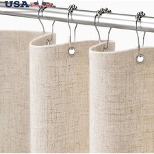Linen Blend Shower Curtain Semi-Sheer Soft Privacy Easy Care Boho Decor New