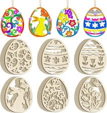 36PCS Wooden Easter Ornaments to Paint, 6 Styles DIY Blank Large, Egg 