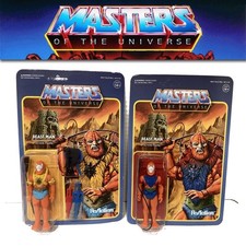 MOTU Reaction Figures Beastman pair Leo Variant & Weapons pack ver Super 7