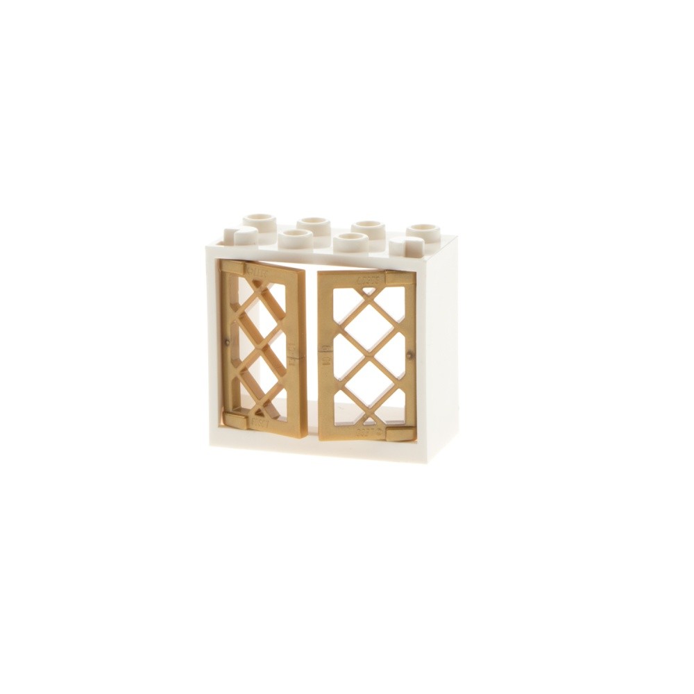 1x Lego Window Frame 2x4x3 White Shutters Grid Flat Gold House 60607 60598