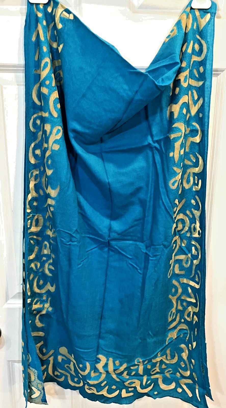 Wool Scarf Hejab Wrap with Arabic Letters Cut outs  28” x 80” Sky Blue Shawl NEW