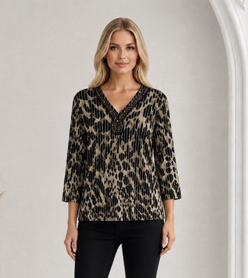 JM Collection Embellished V Neck Top Women s Size Large Artsy Summer Chic