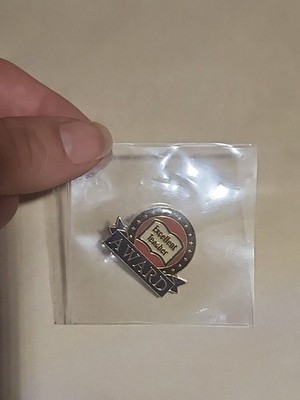 Vintage Excellent Teacher Award Lapel Pin Gold Tone Enamel Recognition Badge