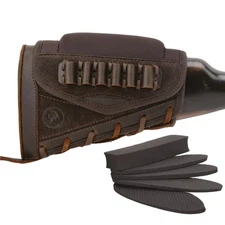 Leather Buttstock Cheek Riser Pad with Shell Holder, Right/Left Hand, Coffee