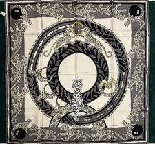 Vintage Must De Cartier Paris 34” Silk Scarf w/ Box “Panthere Jewels”