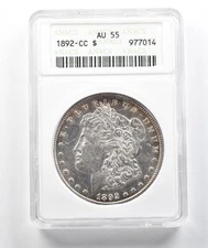 1892-CC Morgan Silver Dollar AU55 ANACS Soapbox PQ *9788
