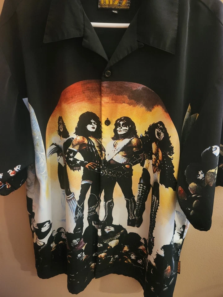Vintage Dragonfly 2001 Kiss Band All Over Print Button Up Shirt Size XXL - Image 3 of 4