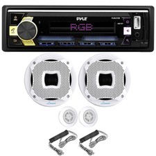 Pyle PLML51DB 1-DIN Receiver, 2x 6.5" 450W 2-Way White Marine Component Speakers