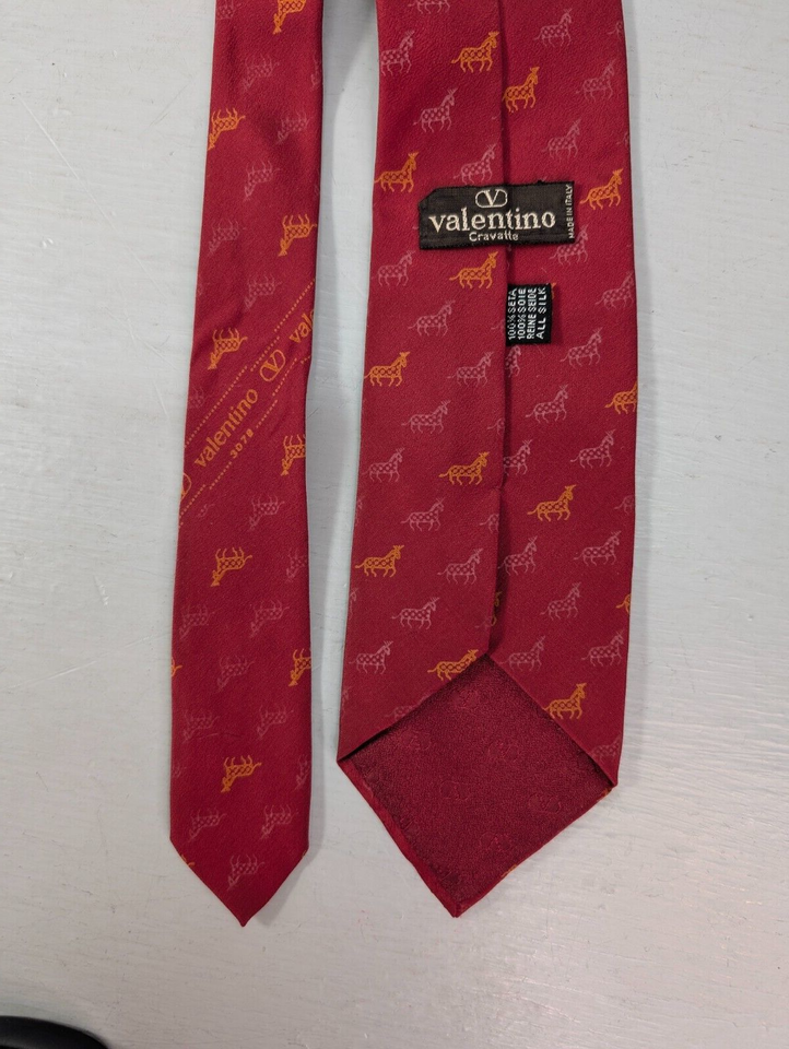 Valentino Cravatte Necktie Mens Red Silk Horse Pattern Italian All Over ...