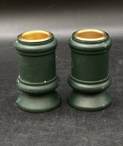 Hand Painted Floral Wood Green Pair Candle Holder Norwegian Rosemaling - Picture 3 of 9